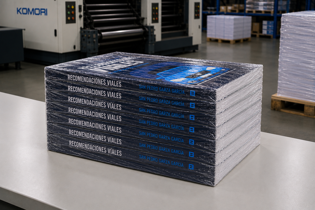 Pila de libros terminados protegida con emplaye.