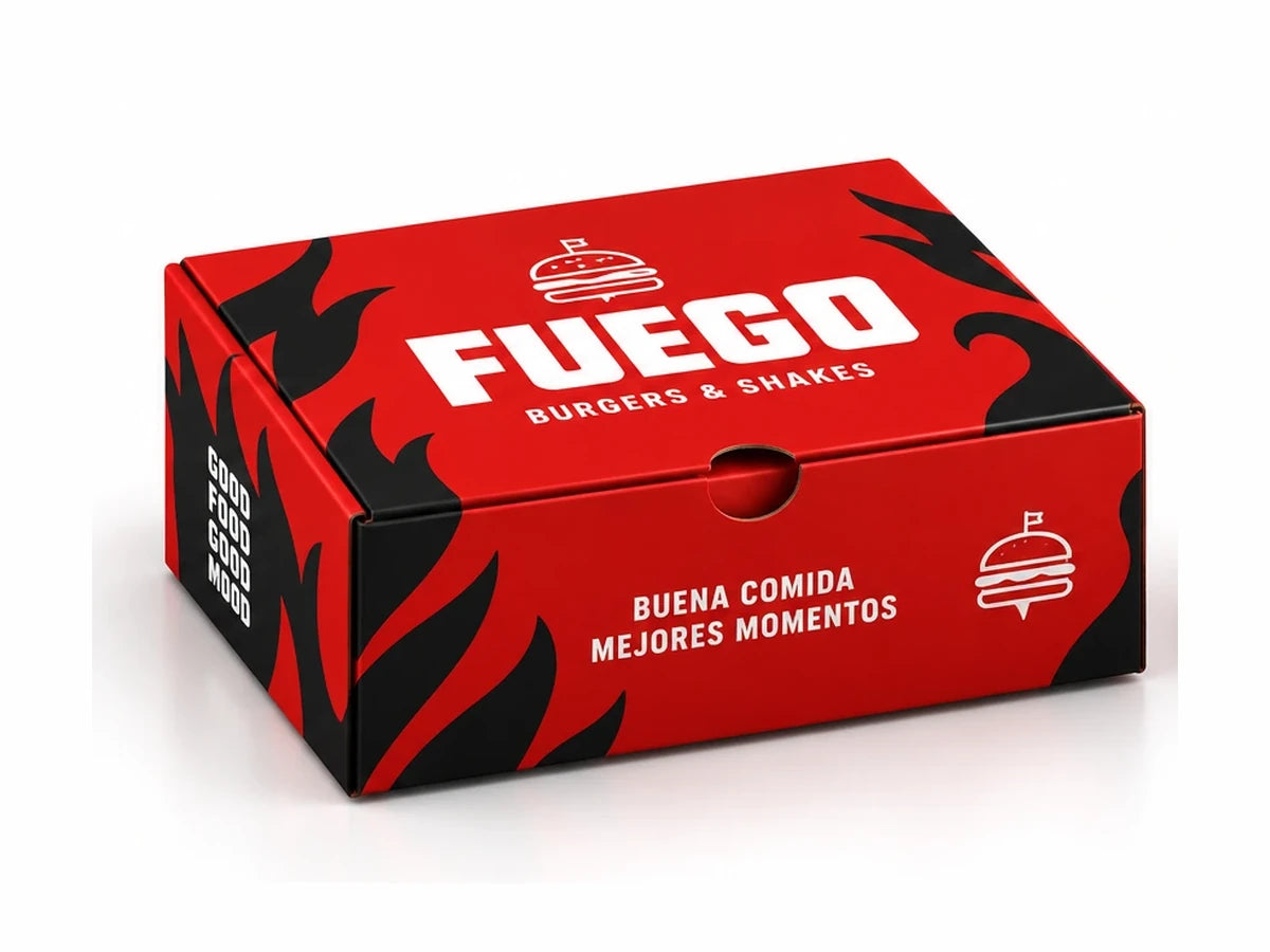 Caja plegadiza roja impresa para comida para llevar