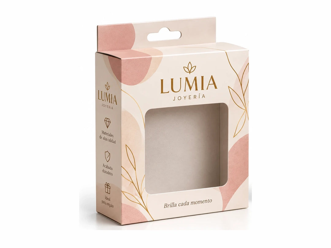 Caja plegadiza para joyería con ventana troquelada y diseño personalizado