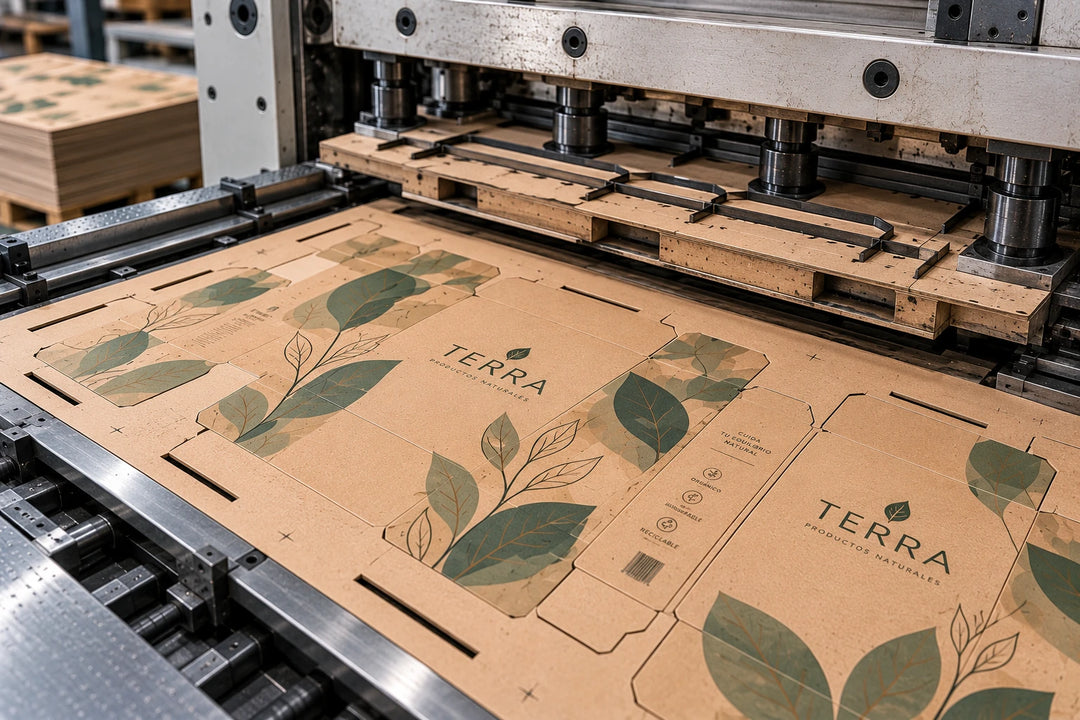Troquelado de pliegos impresos en papel kraft para fabricar cajas plegadizas