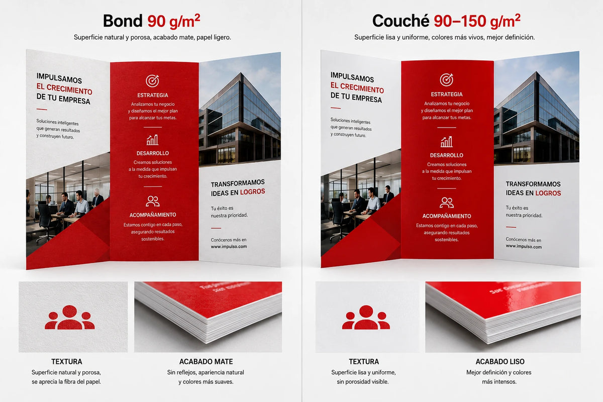  Comparación de papel bond 90 g/m² y couché de 90 a 150 g/m².