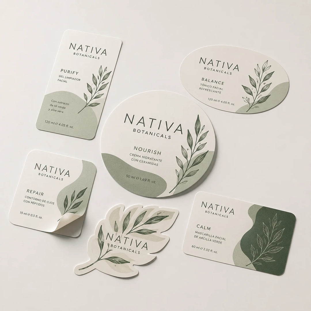  Etiquetas adhesivas individuales en diferentes formas personalizadas.
