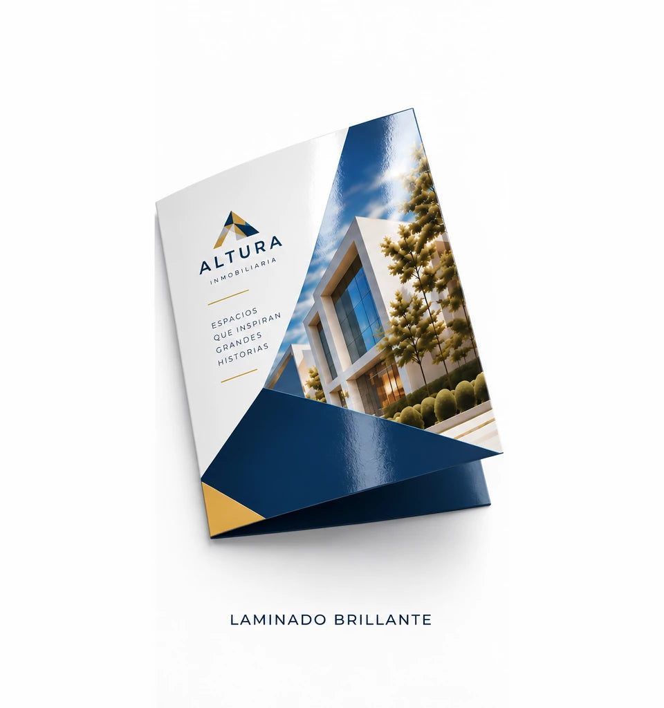 Folder ALTURA impreso a color con laminado brillante.