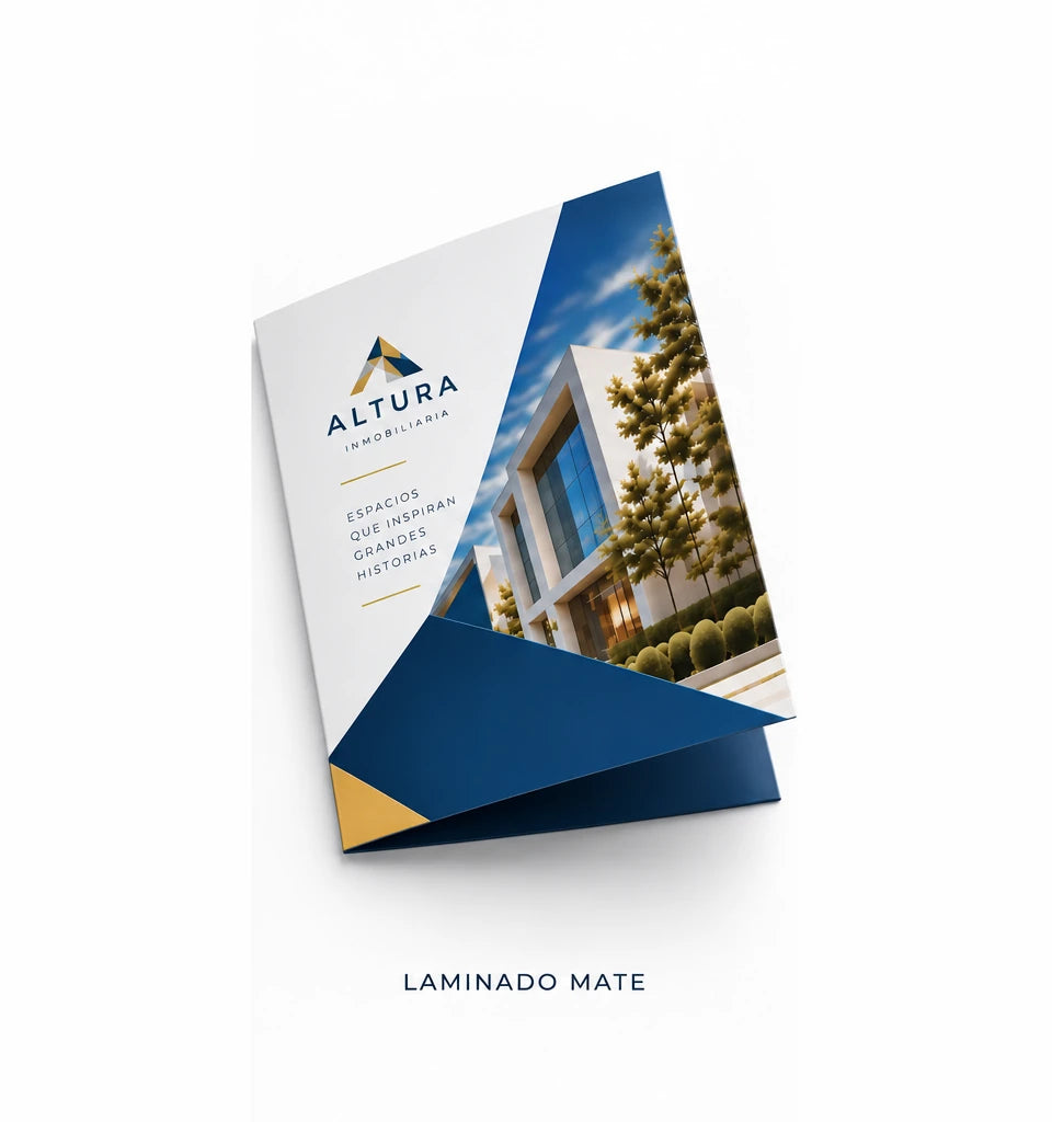 Folder ALTURA impreso a color con laminado mate.