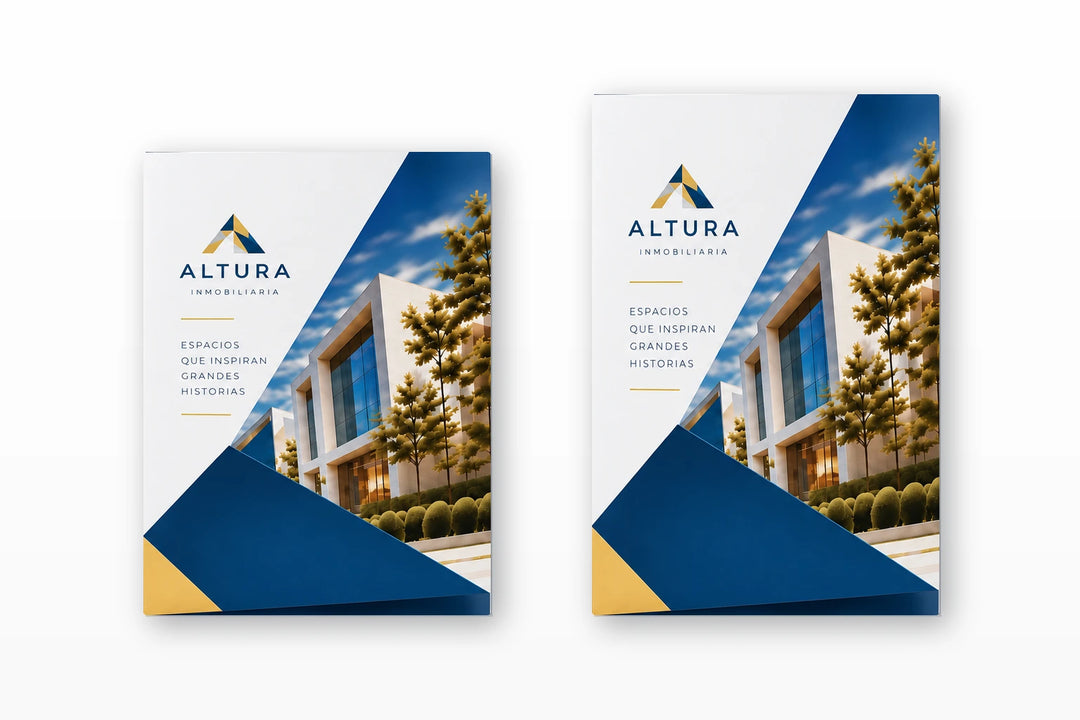 Comparativa visual de dos folders ALTURA en tamaño carta y oficio, sin etiquetas de medidas.