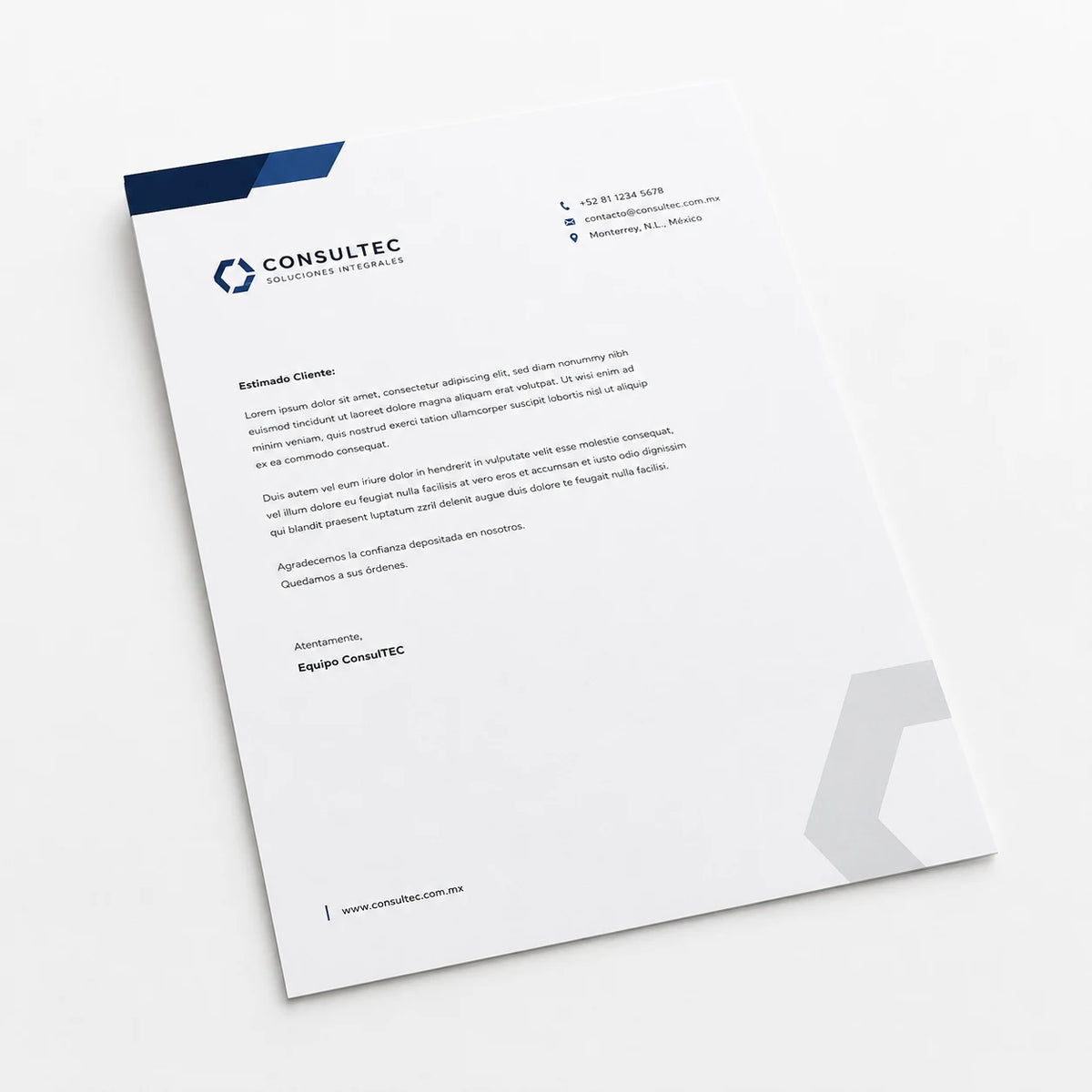 Documento corporativo impreso en hoja membretada personalizada de ConsulTec