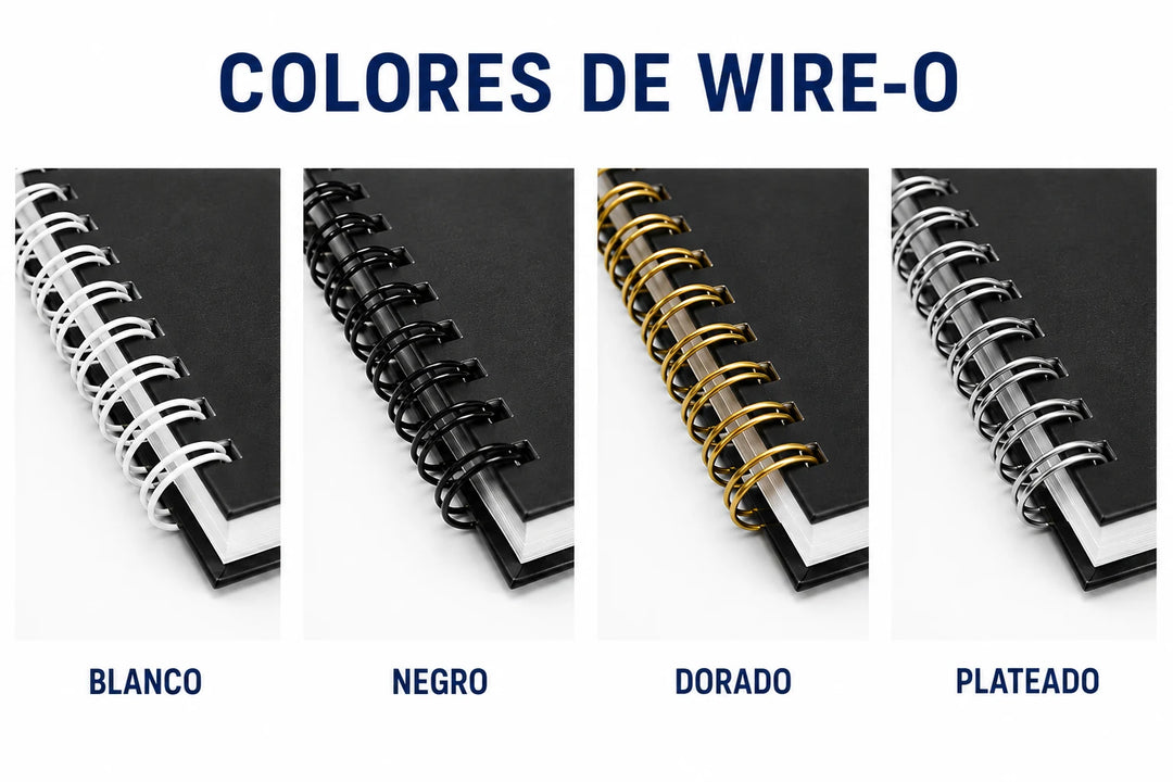  Libretas personalizadas con Wire-O blanco, negro, dorado y plateado.