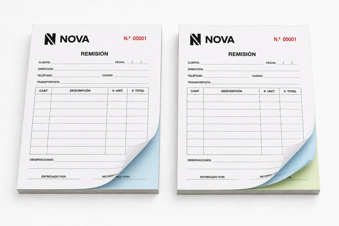 Comparación de nota de remisión con una copia y con dos copias autocopiativas.