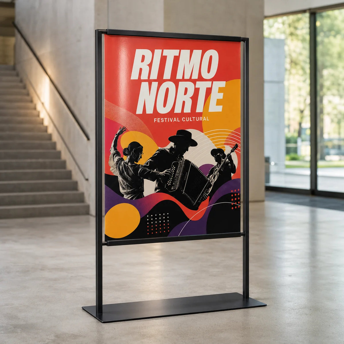 Póster impreso colocado en exhibidor