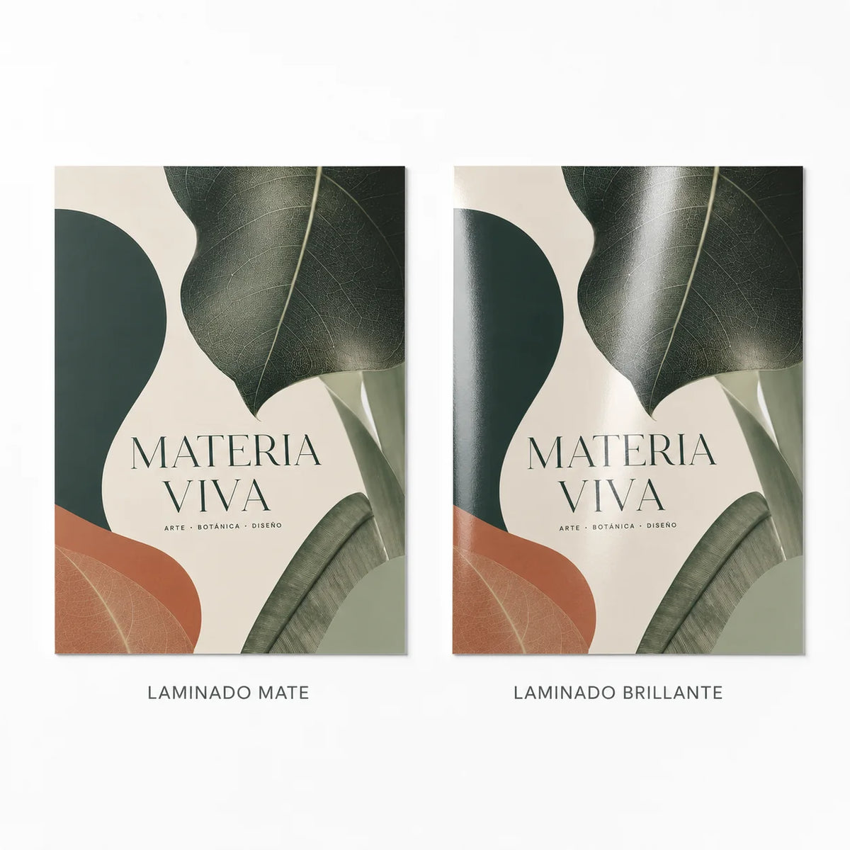 Comparación de laminado mate y brillante en póster impreso.
