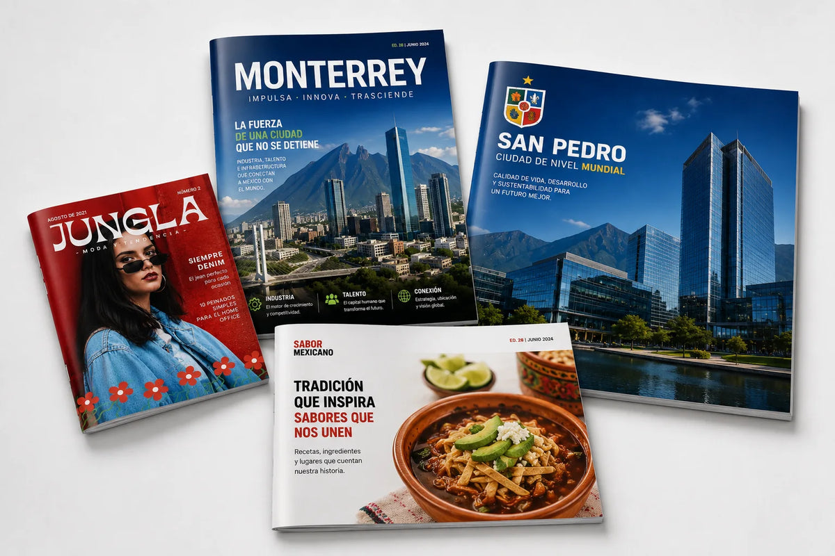 Revistas impresas en diferentes tamaños y proporciones.