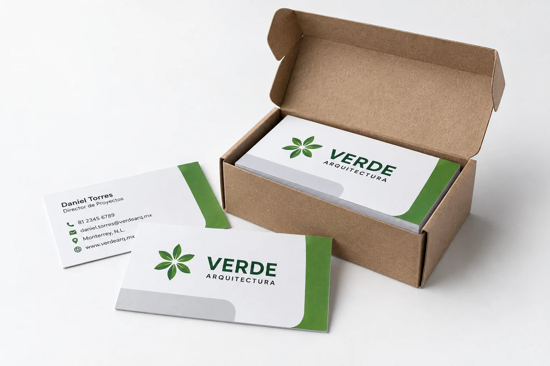 Tarjetas de presentación empacadas en caja para entrega